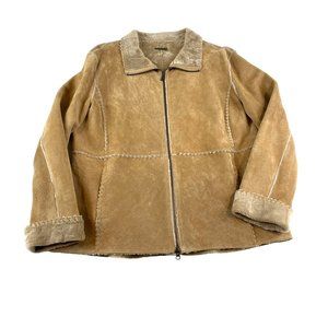 Guess Vintage Women's Leather Patchwork Faux Fur Lined Zip Front Jacket Sz XL